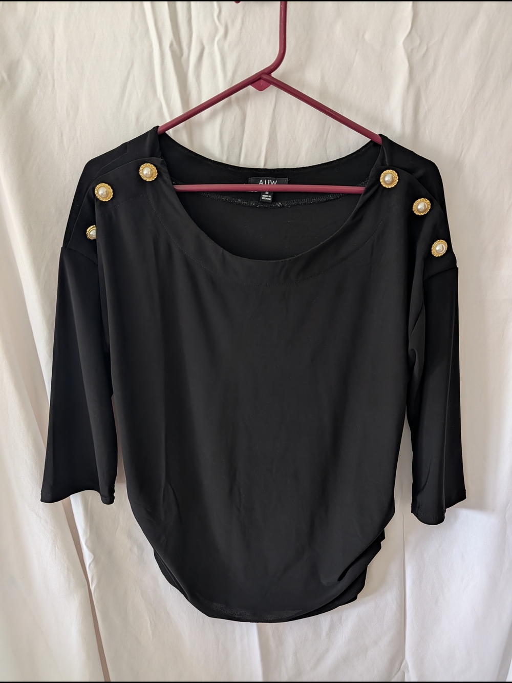 AUW Black Blouse with Decorative Gold Buttons